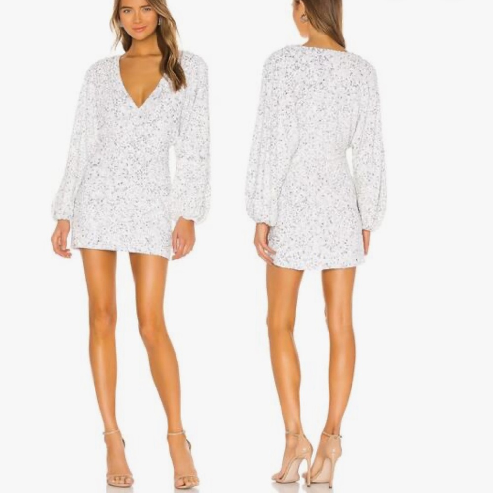 Retrofete White Silver Aubrielle Sequin Mini Dress Size XS